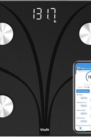Vitafit Smart Bathroom Scale for Body Weight, Weight Scale Professional Factory Since 2001, App Sync 13 Body Composition Analyzer BMI, Body Fat and Muscle, 400lb, LED, Black