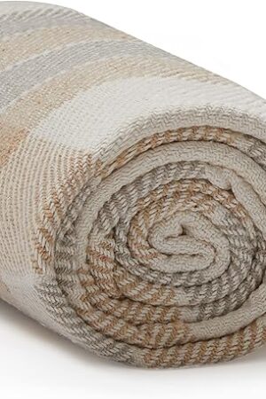 Americanflat 50x60 Throw Blanket Cotton Camel and Beige Plaid