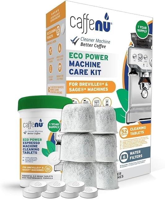 Breville Compatible Cleaning Tablets & Water Filter. 52 Espresso Machine Cleaning Tablets & 6 Breville Filters for Espresso Machine. Removes Build-up & Filters Water Impurities. Years Supply.