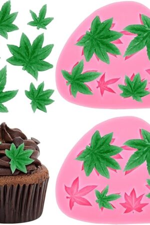 2 Pieces Weed Leaf Cake Fondant Mold Pot Leaves Silicone Mold for Weed Leaf Theme Cake Decoration, Chocolate Candy Polymer Clay Cookie Sugar Craft (Rose Red)