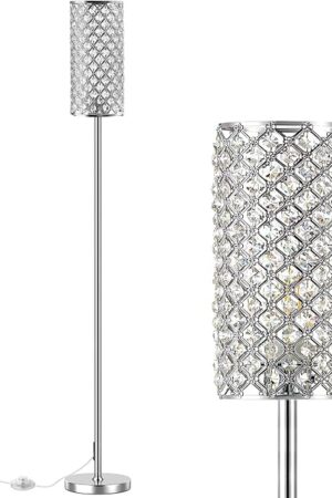 Crystal Floor Lamps - Modern Silver Standing Lamp with 3 CCT LED Bulbs for Elegant Home Decor Living Room and Bedroom Lighting