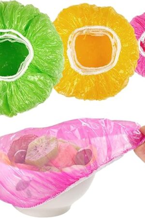60 Pcs Bowl Covers for Bread Proofing, Plastic Shower Caps for Sourdough Bread, Food Covers Elastic Reusable Stretch, Food Wrap 3 Size, Fresh Keeping Bags（6/8/10inch）