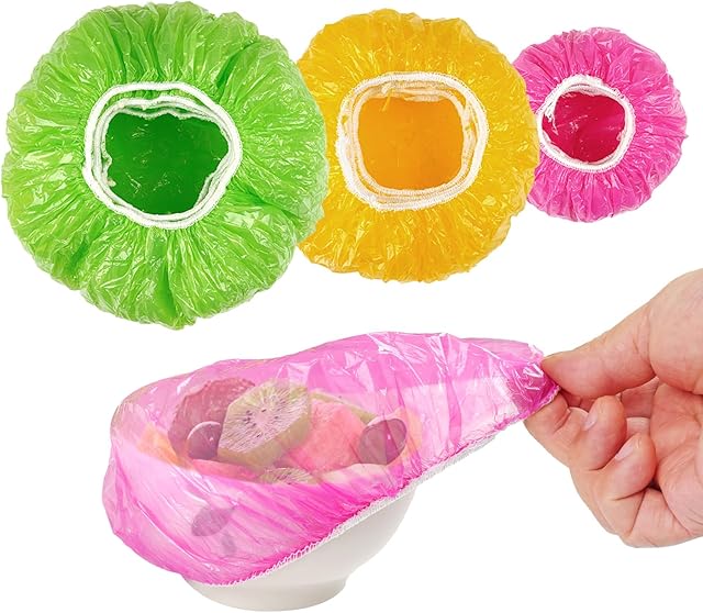 60 Pcs Bowl Covers for Bread Proofing, Plastic Shower Caps for Sourdough Bread, Food Covers Elastic Reusable Stretch, Food Wrap 3 Size, Fresh Keeping Bags(6/8/10inch)