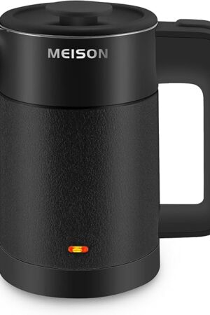 0.6L Small Electric Kettles Stainless Steel, Travel Mini Hot Water Boiler Heater, Double Wall Cool Touch Portable Teapot, Auto Shut-Off & Boil-Dry Protection, 120V/800W, 2 Year Warranty (Black)