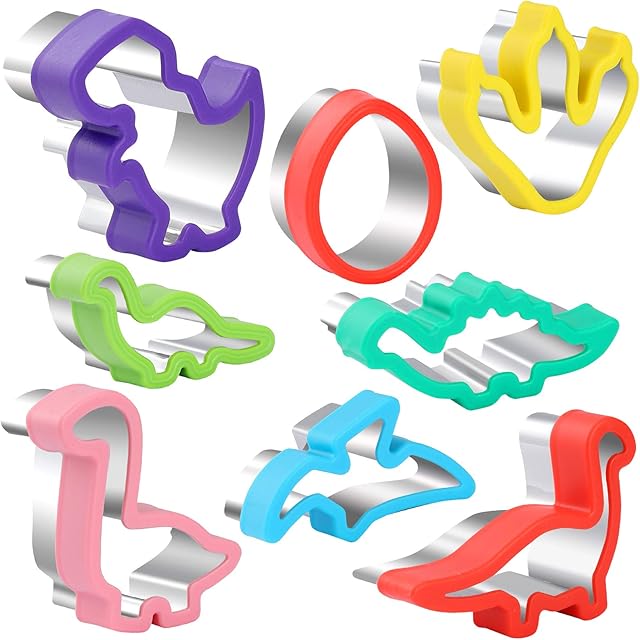 8pcs Dinosaur Cookie cutters,Stainless Steel Sandwich Cutters Cookie Cutters Vegetable cutters for Baking, Bento Box and Food Decoration Tools for Kitchen