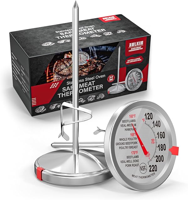 AWLKIM® 2 Pack Stainless Steel Meat Thermometer, Safe Leave in Oven, 2.5-in Extra-Large Dial Food Thermometer for Cooking, Temperature Probe for Baking, Candy, Steak, Turkey - Kitchen Gadgets