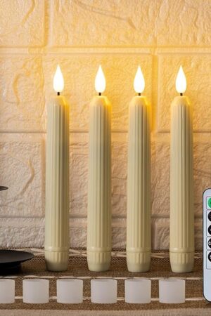 5plots Flameless Flickering Led Taper Candles, 7 Inch Ivory Plastic Roman Column Candles, Remote & Battery Operated, 6Pcs, For Halloween & Christmas