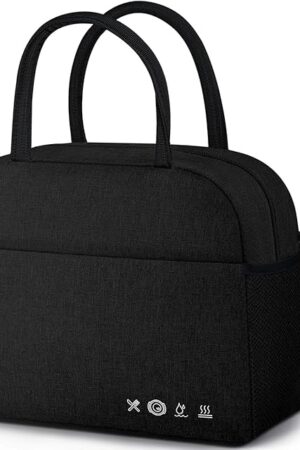 DALINDA Lunch Bag Lunch Box for Women Men Reusable Insulated Lunch Bags,Water-Resistant Cute Cooler Lunch Tote Bag, Large Capacity for Work Travel Picnic,Black