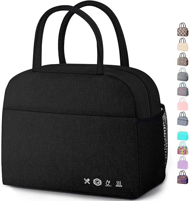 DALINDA Lunch Bag Lunch Box for Women Men Reusable Insulated Lunch Bags,Water-Resistant Cute Cooler Lunch Tote Bag, Large Capacity for Work Travel Picnic,Black