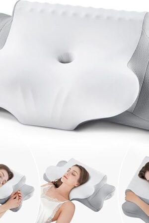 Cervical Pillow for Neck Pain Relief - Cooling Ergonomic Dual-Sided Orthopedic Neck Pillow with Ice Silk Pillowcase, Breathable Memory Foam Contour Pillow for Side, Back, Stomach Sleepers