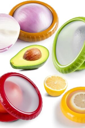 Avocado Saver and Onion Storage Set,4 Pcs Silicone Fruit Vegetable Anti-oxidation Box,Reusable Fridge Fresh Pod Food Storage,Perfect Lemons Tomato Garlic Containers