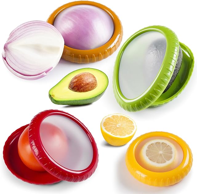 Avocado Saver and Onion Storage Set,4 Pcs Silicone Fruit Vegetable Anti-oxidation Box,Reusable Fridge Fresh Pod Food Storage,Perfect Lemons Tomato Garlic Containers