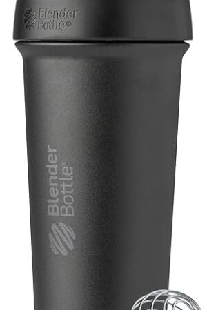 BlenderBottle Strada Sleek Shaker Cup Insulated Stainless Steel Water Bottle with Wire Whisk, 25-Ounce, Black
