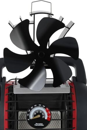 VODA 6-Blade Heat Powered Wood Stove Fan with Bracket Specially for Buddy Heaters, Stove Fans with Thermometer Thermal Fan No Electric Fireplace Fan for Wood Burning Stoves Log Burner