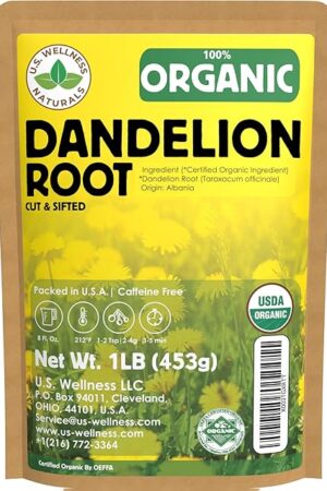 Dandelion Root Tea 1LB (16Oz) | 100% Certified Organic | Loose Dandelion Root Tea (200+ Cups) Cut and Sifted| 100% Raw Albanian Harvest | by U.S. Wellness Naturals