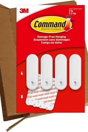 Command Large Wire Hooks, 4 Hooks, 8 Command Strips, Holds up to 5 lb, Damage Free Hanging Wall Hooks with Adhesive Strips, No Tools for Hanging Decorations in Living Spaces