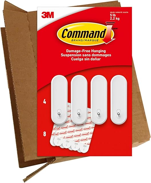 Command Large Wire Hooks, 4 Hooks, 8 Command Strips, Holds up to 5 lb, Damage Free Hanging Wall Hooks with Adhesive Strips, No Tools for Hanging Decorations in Living Spaces