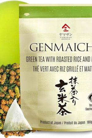 chaganju Genmaicha Green Tea with Matcha, Japanese Tea, 60 tea bags | Low caffeine | 3g per tea bag | roasted brown rice tea