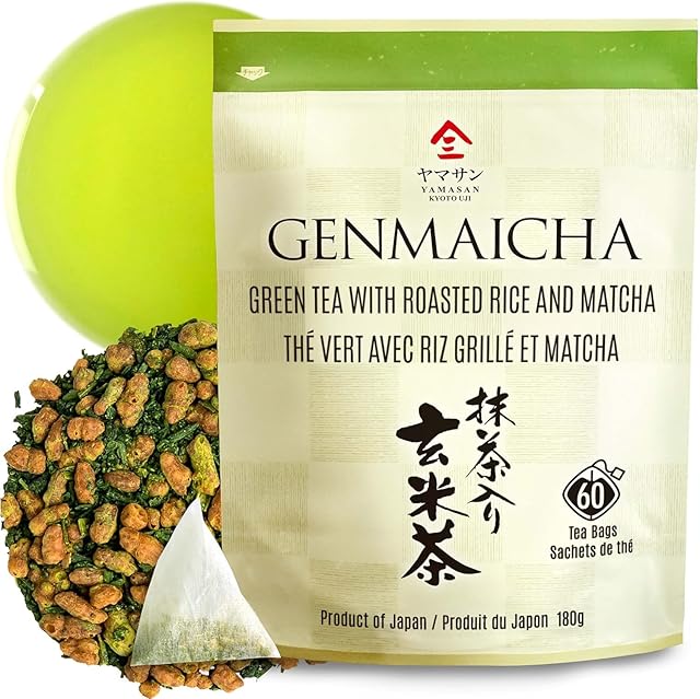 chaganju Genmaicha Green Tea with Matcha, Japanese Tea, 60 tea bags | Low caffeine | 3g per tea bag | roasted brown rice tea