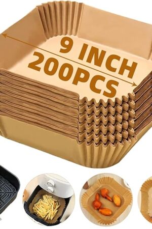 200PCS Air Fryer Liners Disposable,Victoyaw 9 Inch Square Air Fryer Parchment Paper Liners for 5-8QT Air fryer,Non-Stick Waterproof Airfryer Paper Liner
