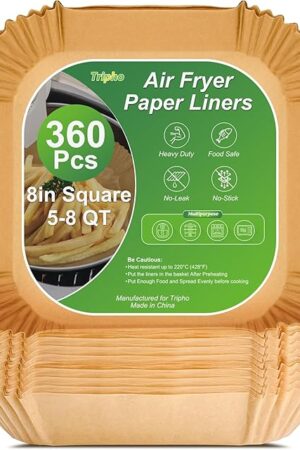 360 Pcs 8? Square Unbleached Heavy Duty Air Fryer Paper Liners Disposable, Non-Stick & Non-Leak Parchment Paper Liners for Airfryer Basket, Deep Fryer Parts & Accessories