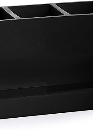 BINO Marble 3 Compartment Organizer Makeup Brush Holder Toothbrush Holder Bathroom Accessories, Matte Black