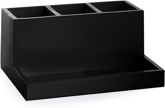 BINO Marble 3 Compartment Organizer Makeup Brush Holder Toothbrush Holder Bathroom Accessories, Matte Black
