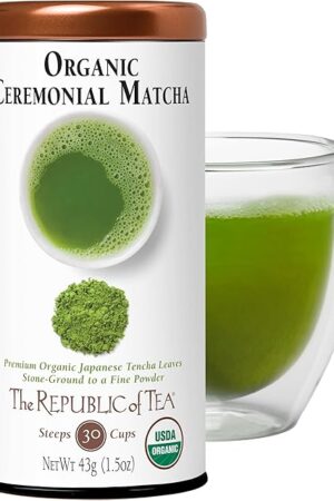 The Republic of Tea Organic Full-Leaf Japanese Matcha Green Tea Powder, 1.5 Oz Tin | Steeps 30 Cups
