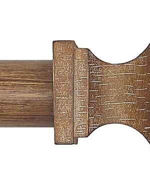 Wood Curtain Rods for Windows 32 to 88 Inch, 1 Inch Diameter Wood Decorative Treatment Single Window Curtain Rods - Square Imitation Wood Grain Finial 1 Pack