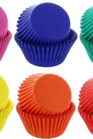 Bakery Crafts Bright Rainbow Baking Cups - 300-2" Cupcake Liners, Red, Blue, Green, Yellow, Purple, Orange, Greaseproof Paper Cases for Muffins and Cupcakes, Bulk Pack of 300
