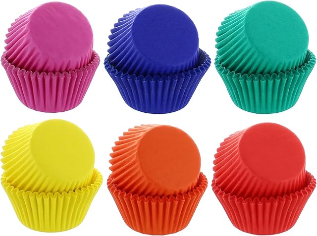 Bakery Crafts Bright Rainbow Baking Cups - 300-2" Cupcake Liners, Red, Blue, Green, Yellow, Purple, Orange, Greaseproof Paper Cases for Muffins and Cupcakes, Bulk Pack of 300