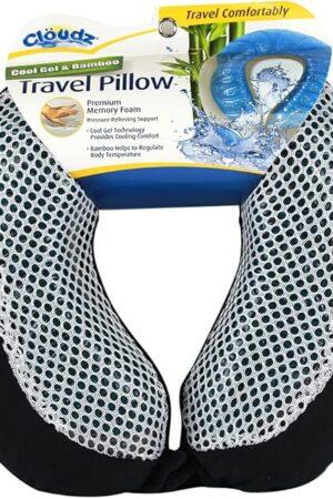 Cloudz Cool Gel Memory Foam Travel Neck Pillow - Black