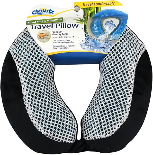 Cloudz Cool Gel Memory Foam Travel Neck Pillow - Black