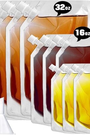 Cruise Liquor Flask Kit for Travel,Concealable and Reusable Rum Runner Alcohol Juice Travel Plastic Flasks Liquor Bags for Sneak Drink-4 x 32 oz + 3 x 16 oz + 3 x 8 oz +1 funnel