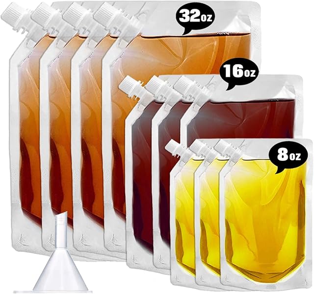 Cruise Liquor Flask Kit for Travel,Concealable and Reusable Rum Runner Alcohol Juice Travel Plastic Flasks Liquor Bags for Sneak Drink-4 x 32 oz + 3 x 16 oz + 3 x 8 oz +1 funnel
