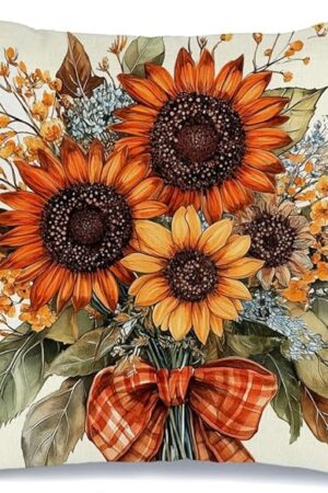 AACORS Fall Pillow Cover 18x18 Inch Sunflower Decor Floral Farmhouse Seasonal Pillow Case Decorations for Home Sofa Couch AA726-18