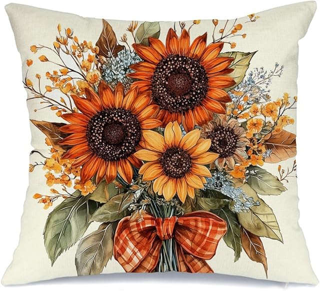 AACORS Fall Pillow Cover 18x18 Inch Sunflower Decor Floral Farmhouse Seasonal Pillow Case Decorations for Home Sofa Couch AA726-18