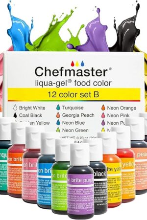 Chefmaster - Liqua-Gel Food Coloring - 12 Color Set B - Fade Resistant - 12 Pack - Vibrant, Eye-Catching Colors, Easy-To-Blend Formula, Fade-Resistant - Made in the USA