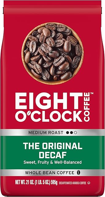 Eight O'Clock Coffee The Original Decaf Whole Bean Coffee, Medium Roast, 21 Ounce (Pack of 1) - Sweet, Fruity, Well Balanced