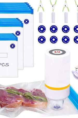 42 PCS Sous Vide Vacuum Sealer Set - 30 Reusable Bags, 5 Clips and Sealing Clips for Anova, Joule Cookers