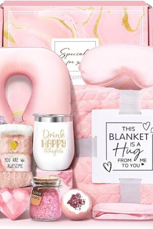 Birthday Gifts for Women Self Care Gifts Get Well Soon Gifts for Women,Relaxing Spa Gifts Basket w/Flannel Blanket Traveling Pillow Care Package christmas Birthday Gifts Idea for Mom Her Wife Friends