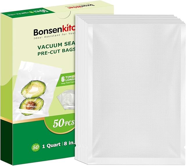 Bonsenkitchen Vacuum Sealer Bags 50 Quart 8" x 12" VB12