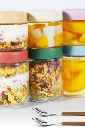 6 Pack Overnight Oats Containers with Lids, Large & Small Overnight Oats Jars 16oz & 10 oz, Breakfast Oatmeal Container to Go, Suitable for Storing Salad Chia Pudding Snacks Yogurt Cereal.
