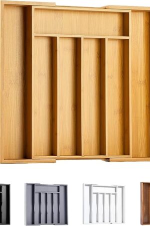 Bellsal Bamboo Silverware Organizer Kitchen Drawer Organizer Utensil Holder Cutlery Tray Kitchen Utensil Bedroom Office