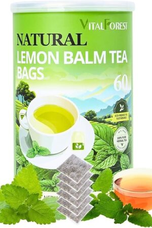 VitalForest Lemon Balm Tea Bags (60 Count), Dried Leaves, 1.5g/Bag | Stress Relief & Sleep | Calming Herb | Non-GMO | Caffeine-Free