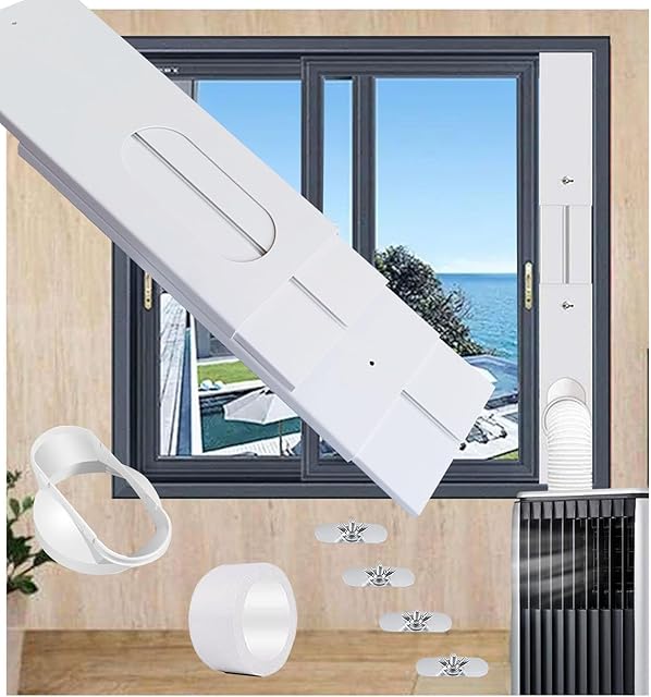 Portable Air Conditioner Window Seal Kit with Coupler,Adjustable Vertical/Horizontal Sliding Window Plate for AC Unit, AC Window Vent Kit Suitable for 5.9?AC Exhaust Hose