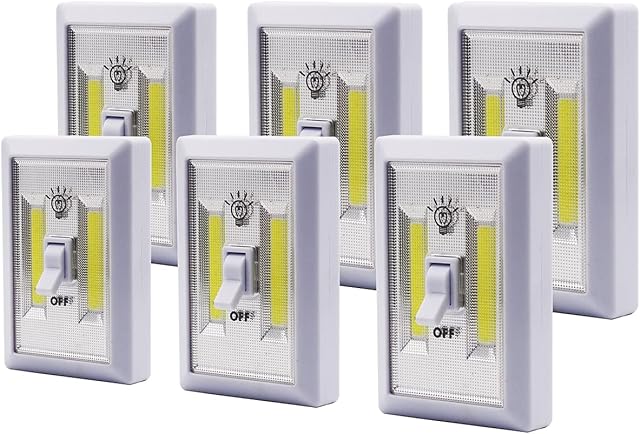 Battery Operated Switch LED Lights, Portable Tap Light, Push Closet Light, COB LED Cordless Night Lights, Touch, Wall Mount Under Cabinet, Shed, Kitchen, Garage, Attic, RV(6 Pack)