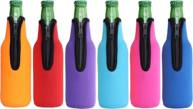 6 Pack Beer Bottle sleeves - FRRIOTN Neoprene Insulated Holder for 12oz Bottle - Keeps Beer Cold and Hands Warm(Colorful)