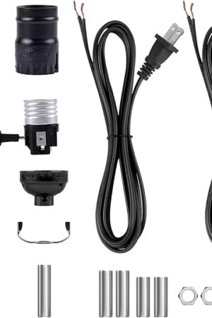 Bonlux Lamp Repair Kit for Table Lamps,Floor Lamp Rewire Kit with 2 Way E26 Lamp Socket and 8FT Lamp Cord,Lamp Replacement Parts Kit for Making a Lamp,Lamp Part Kits for Do It Yourself,Black,2-Pack