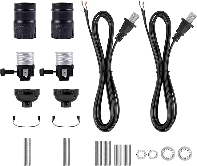 Bonlux Lamp Repair Kit for Table Lamps,Floor Lamp Rewire Kit with 2 Way E26 Lamp Socket and 8FT Lamp Cord,Lamp Replacement Parts Kit for Making a Lamp,Lamp Part Kits for Do It Yourself,Black,2-Pack